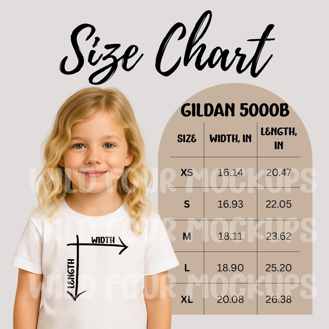 Gildan 5000B Youth Size Chart Template Canva Editable, Printable JPG