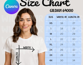 Gildan 64000 Size Chart (Canva Editable Template)
