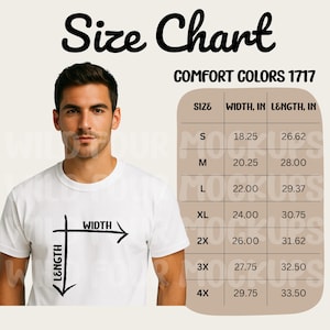 Comfort Colors 1717 Size Chart | Canva Template + JPEG Download | Unisex T-Shirt Sizing Guide