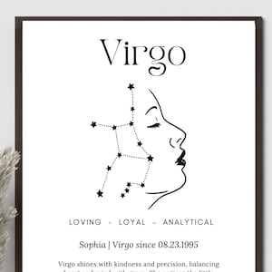Virgo Zodiac Print | Personalized Astrology Wall Art | Virgo Horoscope Printable | Custom Birthday Gift for Her
