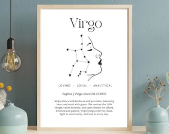 Personalisierte Jungfrau Sternzeichen Druck: Individuell gefertigte Astrologie Wandkunst (Digitaler Download A3, A4, A5)