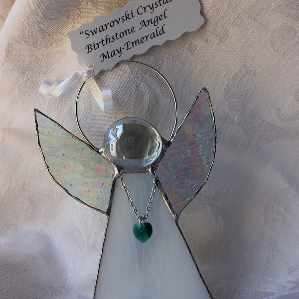 May Crystal Heart Stained Glass Angel