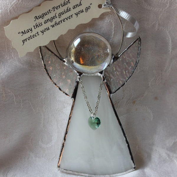 August Crystal Heart Stained Glass Angel