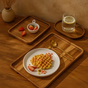 Natural Acacia Wood Serving Tray – Rectangular Wooden Platter for Snacks, Desserts, Coffee