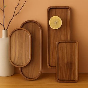 Modern Wooden Serving Trays – Set of 4 Rectangular Platters, Natural Acacia Wood Plates for Appetizers, Breakfast & Desserts