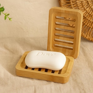 Natural Bamboo Soap Dish – Eco-Friendly Wooden Soap Holder with Drainage Slots for Bathroom or Kitchen