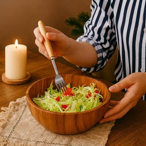 Set of 4 Stackable Wooden Salad Bowls – Natural Acacia Wood Nesting Bowl Set – Rustic Kitchen & Dining Decor – 200ml to 1000ml