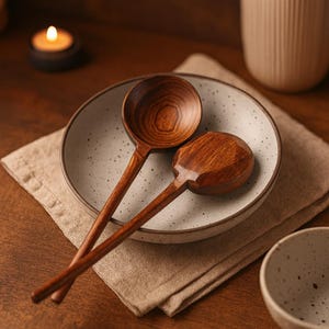Long Wooden Soup Ladle – 27cm Natural Wood Spoon for Serving, Cooking & Ramen | Eco-Friendly Kitchen Utensil