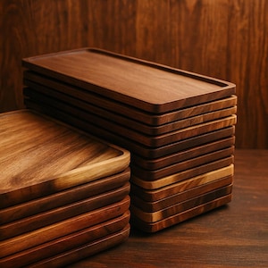 Walnut Wood Serving Tray – Rectangular Snack Plate – Minimalist Tea Tray – 30x11.8cm & 25x11.8cm Sizes