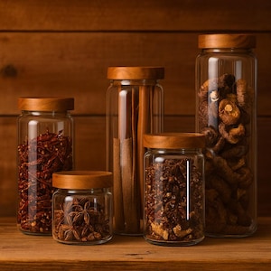Tall Glass Jar with Wooden Lid – Airtight Storage Container for Dried Foods, Herbs, Spices, Pasta & Pantry Organization