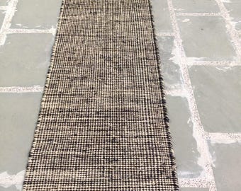 Handwoven Jute Rug: Black and White Striped Boho Farmhouse Decor