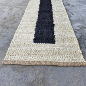 Tapis en jute de chanvre à rayures fait main, décor bohème