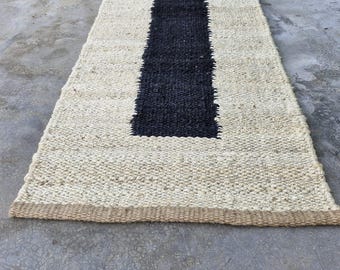 Handmade Striped Hemp Jute Rug, Bohemian Decor