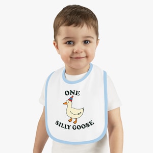 Bib, Silly Goose Party Theme, Goose Birthday Bib, Baby Shower Gift, Goose Family Bib, Contrast Trim Jersey Bib
