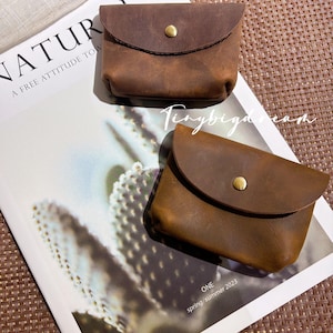 Handmade Genuine Leather Card Holder – Small Coin Purse Wallet for Men & Women, Minimalist Organizer
