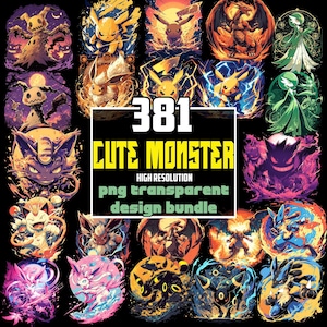Paquete de imágenes PNG de monstruos adorables imagen 1