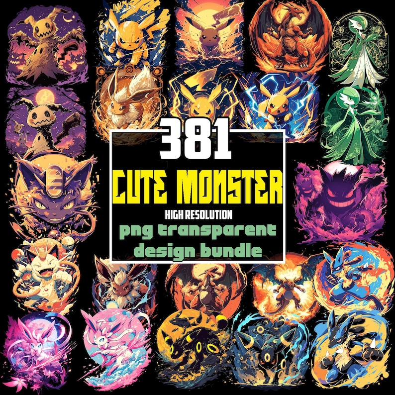 Paquete de imágenes PNG de monstruos adorables imagen 1