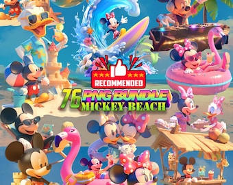 Mickey & Friends Summer PNG Bundle: 3D Cartoon Clipart (Digital Download