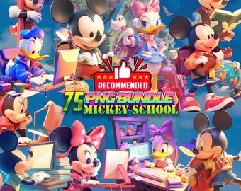 Mickey en vrienden school png-bundel – schattige Disney cartoon clipart voor kinderen terug naar school, stickers, T-shirts, knutselen, digitale download