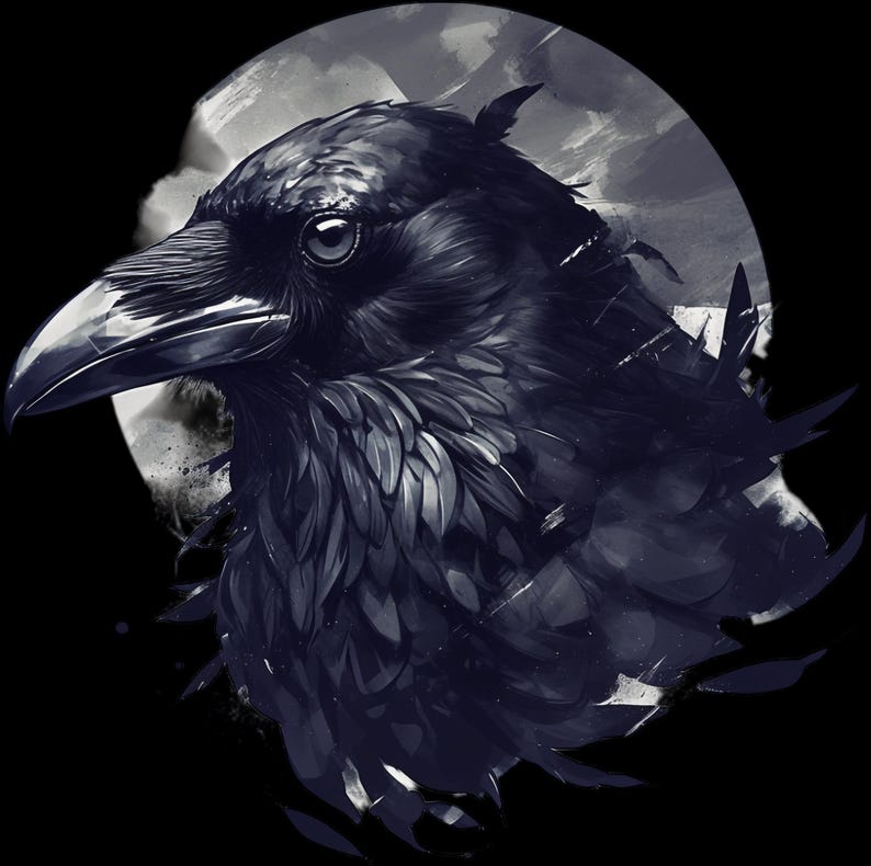 Raven Art – Mystical Gothic Black Raven Illustration, Digital Download ...