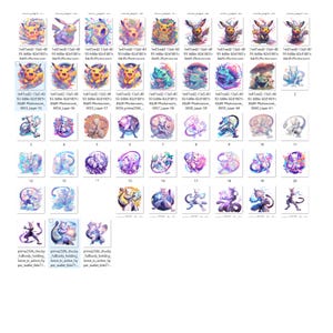 Puede incluir: Una colecci&oacute;n de ilustraciones al estilo acuarela con varios personajes de Pok&eacute;mon. Las im&aacute;genes muestran colores vibrantes y poses din&aacute;micas, con cada personaje sobre un fondo suave y borroso. La colecci&oacute;n incluye Pikachu, Mewtwo y otros Pok&eacute;mon populares.