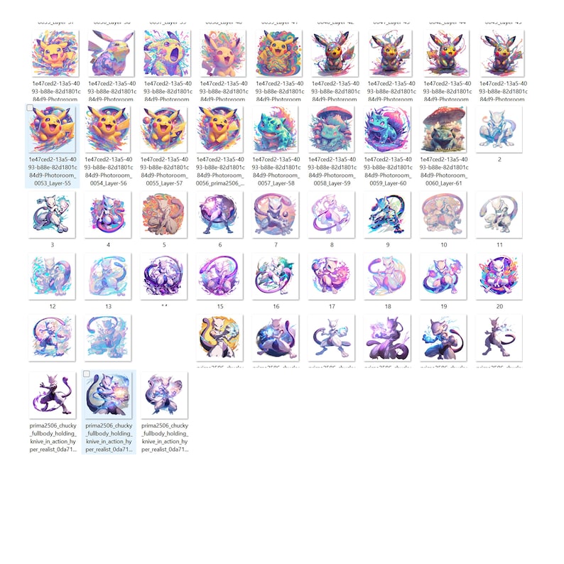 Puede incluir: Una colecci&oacute;n de ilustraciones al estilo acuarela con varios personajes de Pok&eacute;mon. Las im&aacute;genes muestran colores vibrantes y poses din&aacute;micas, con cada personaje sobre un fondo suave y borroso. La colecci&oacute;n incluye Pikachu, Mewtwo y otros Pok&eacute;mon populares.
