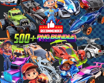 おもちゃの車のPNGクリップアート、500以上のレーシングカーグラフィック（デジタルダウンロード）
