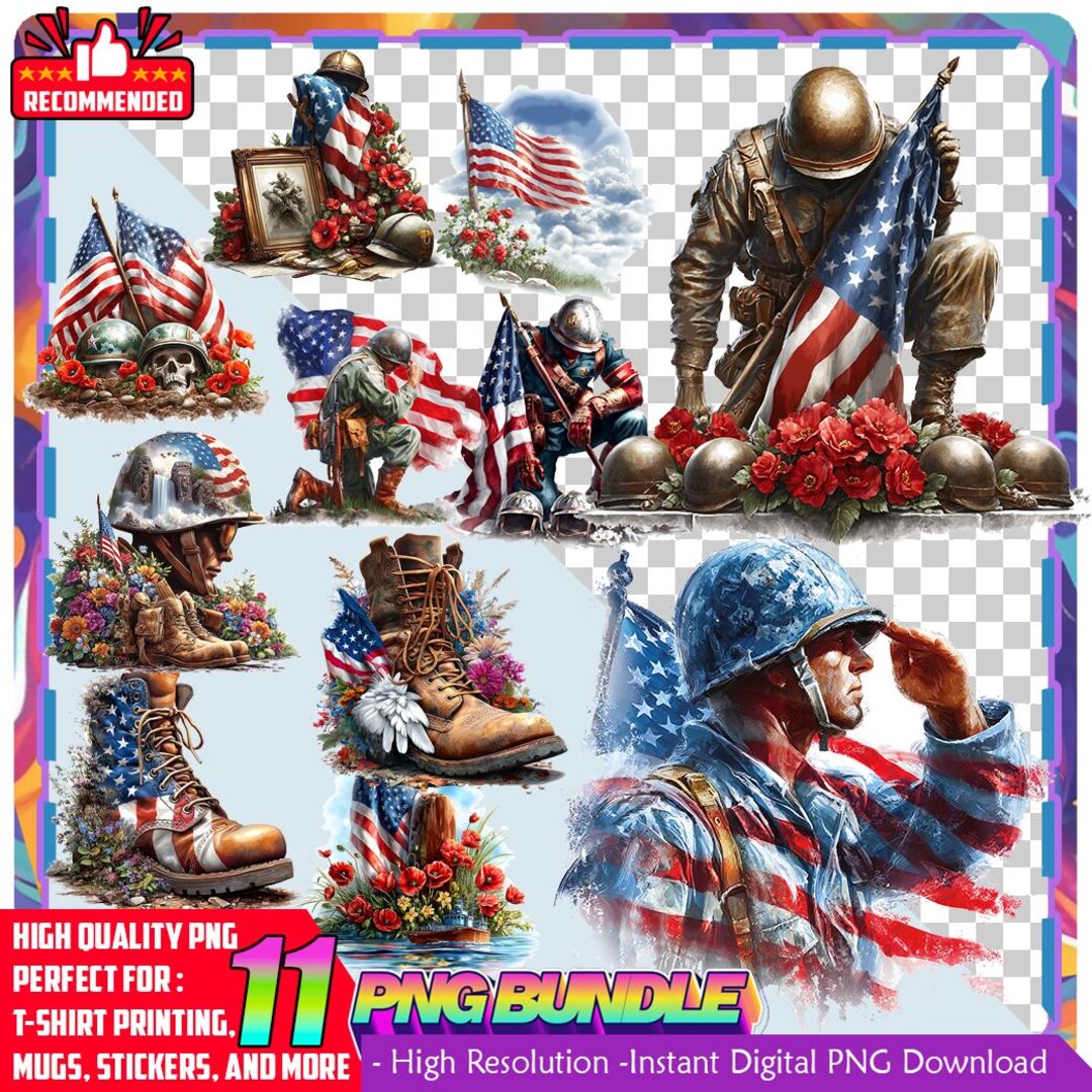 Patriotic Poppy Clipart Bundle – Memorial Day PNG Graphics (digital ...