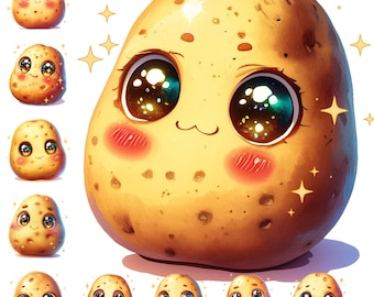 かわいいポテトガールのクリップアート：漫画風の食べ物PNGステッカー