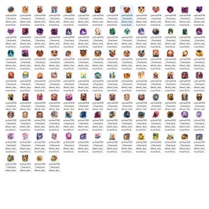 Puede incluir: Una cuadr&iacute;cula de peque&ntilde;as im&aacute;genes coloridas con el texto "prima2506 Charizard attack dan mumford." Las im&aacute;genes tienen varios dise&ntilde;os y colores, con un tema de fantas&iacute;a.