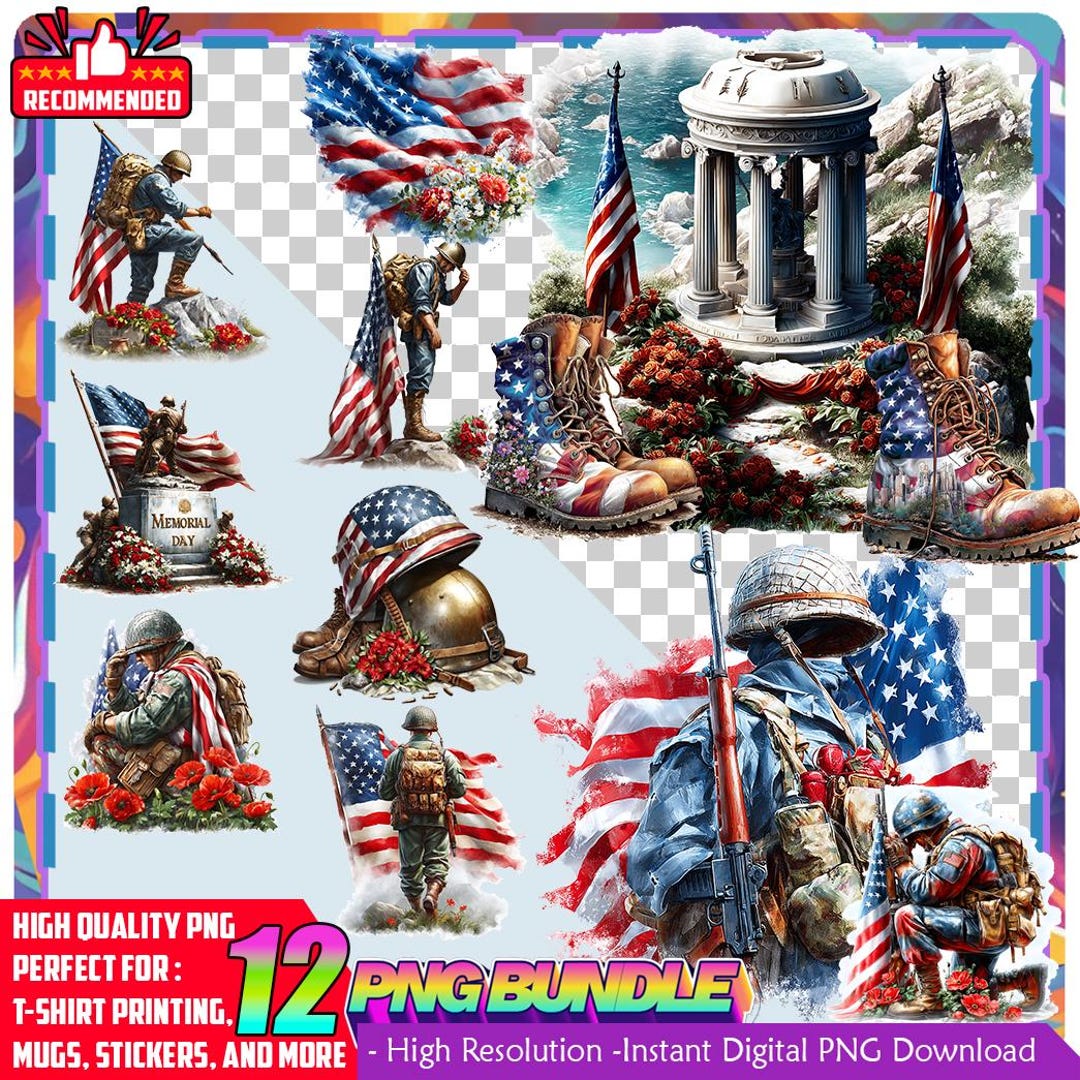 Patriotic Poppy Clipart Bundle – Memorial Day PNG Graphics (digital ...