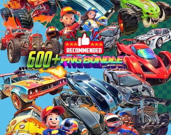 Cartoon Car PNG Bundle: Racing & Sport Designs (Digital Download, 300 DPI, 600+)