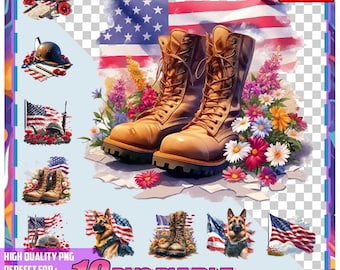 Memorial Day Clipart Bundle: Patriotic Floral Designs (Digital Download)