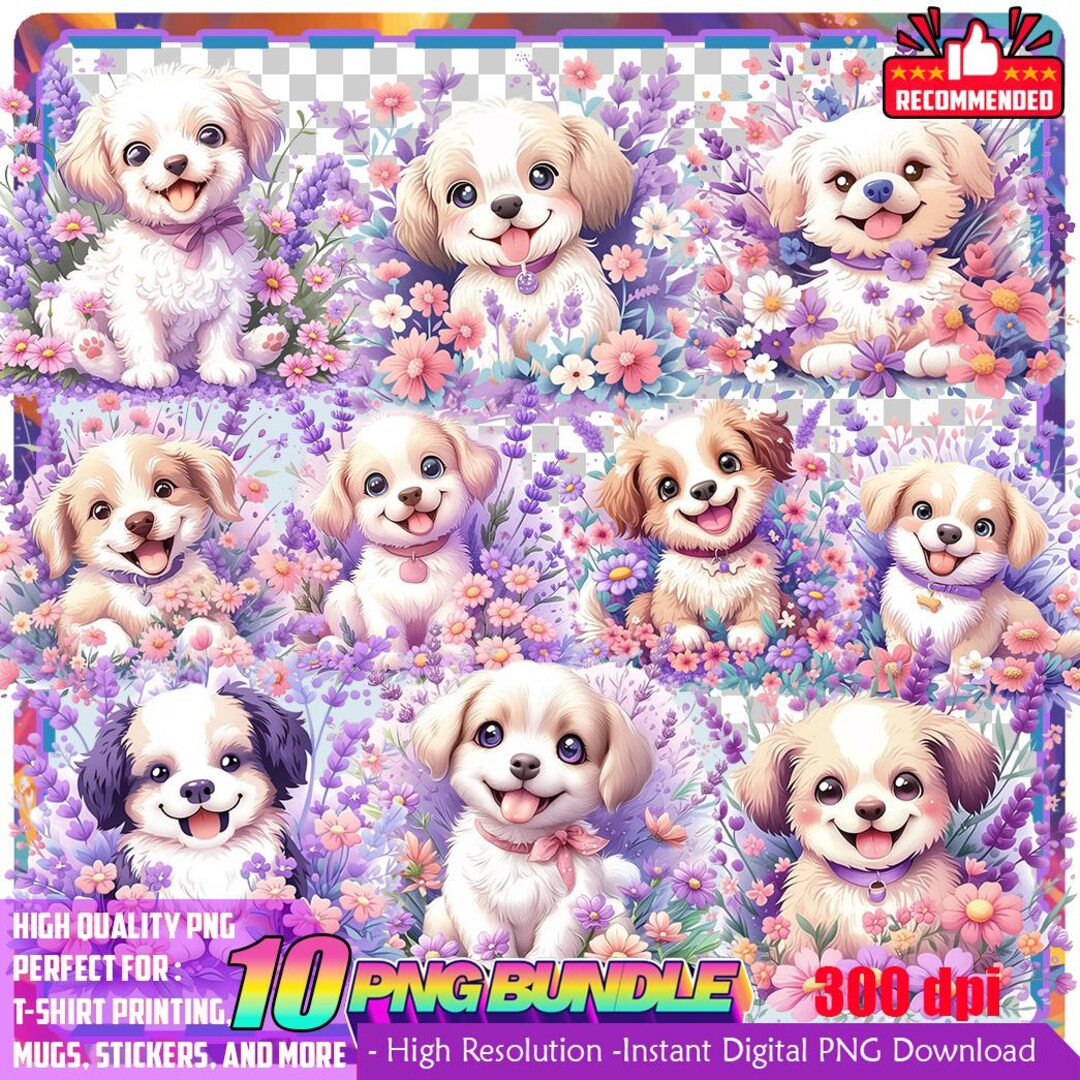 Puppy Clipart Bundle | Floral Dog PNG Images (digital Download - Etsy