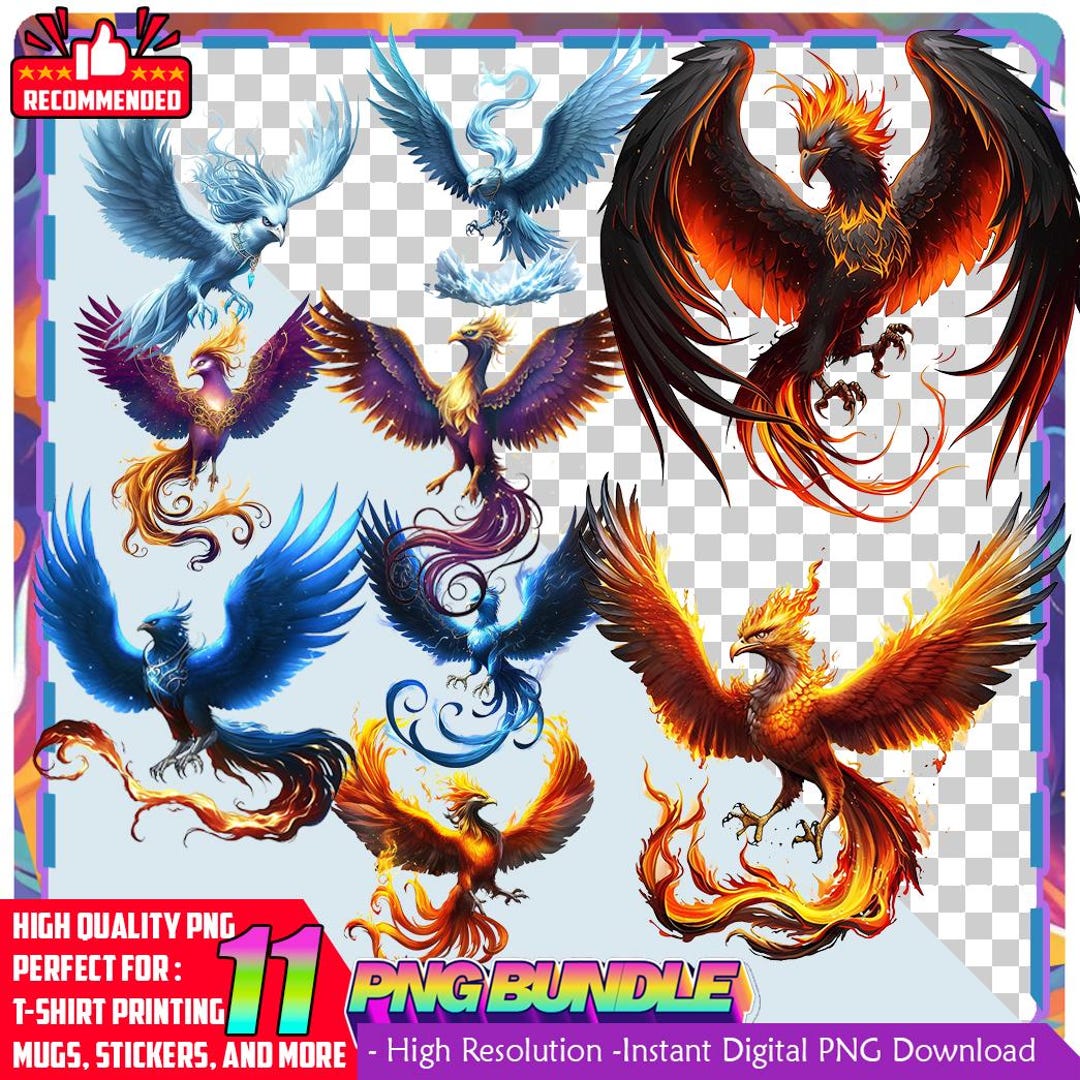Phoenix Clipart Bundle – Mythical Fire Bird Illustration PNG, Fantasy ...