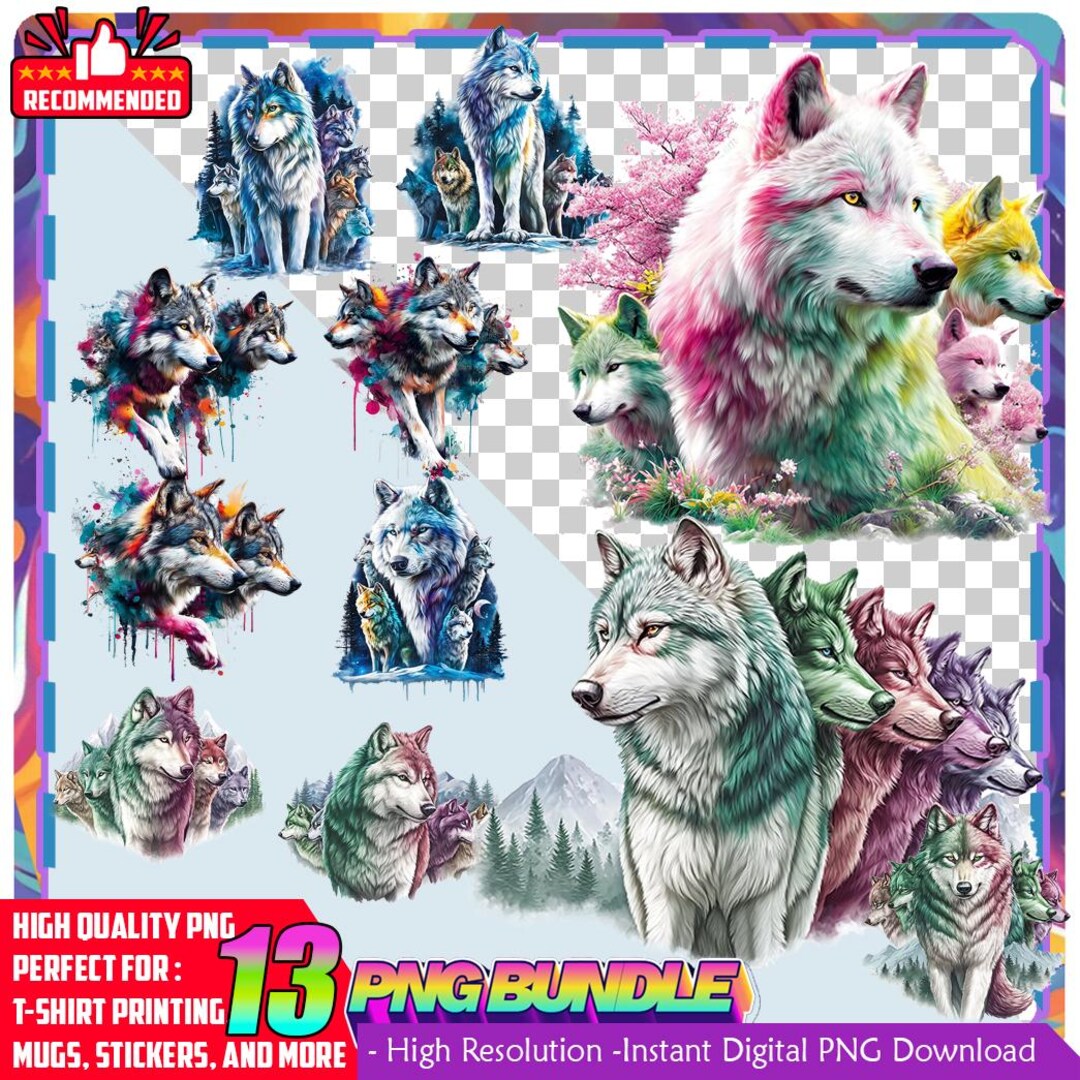 Watercolor Wolf Clipart Bundle, Forest Animal PNG Graphics (digital ...