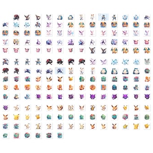 Puede incluir: Una cuadr&iacute;cula de varias ilustraciones coloridas de personajes Pok&eacute;mon, cada una sobre un fondo blanco. La colecci&oacute;n incluye personajes populares como Pikachu, Charmander y Bulbasaur, mostrando una variedad de poses y dise&ntilde;os.