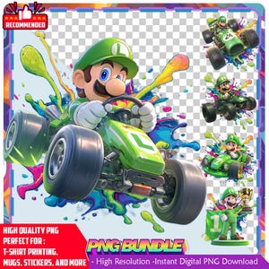 Luigi Race PNG Bundle: Kart Clipart, Gaming Characters, Digital Download
