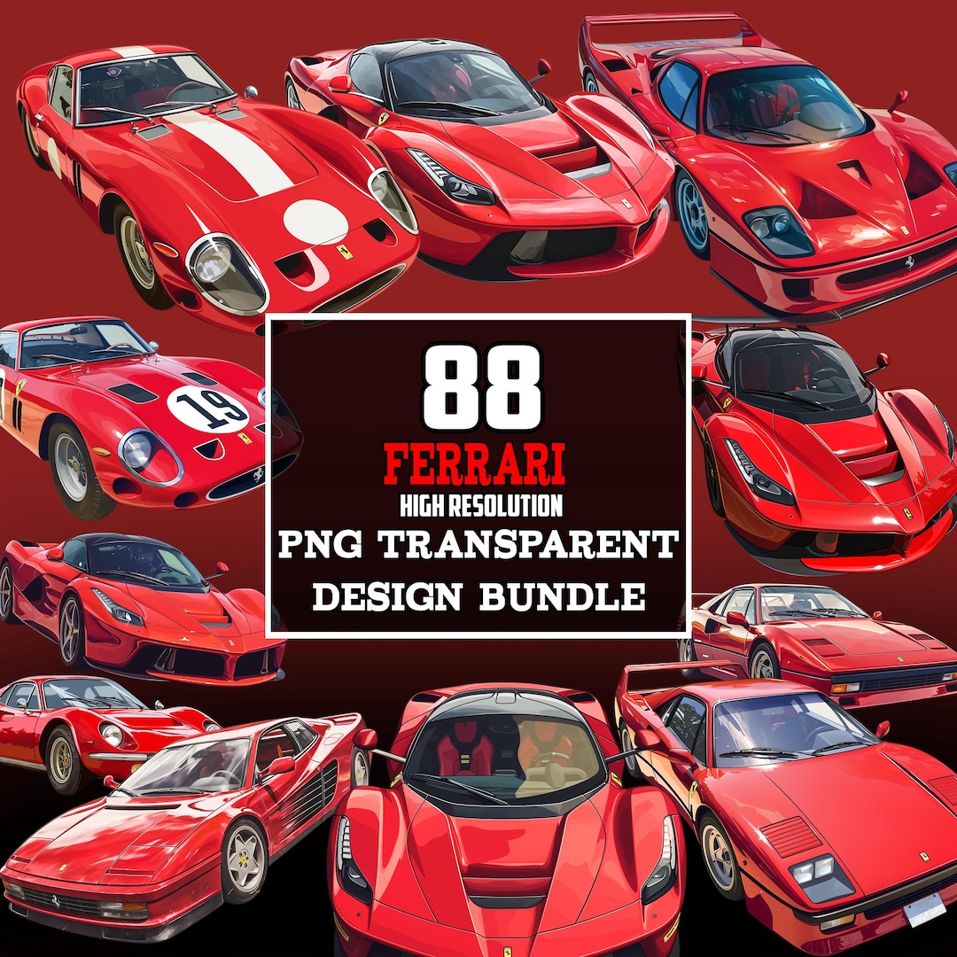 Ferrari Rally Graphics Ferrari Car Clipart PNG Bundle: Luxury Sports Car Graphics (digital ...