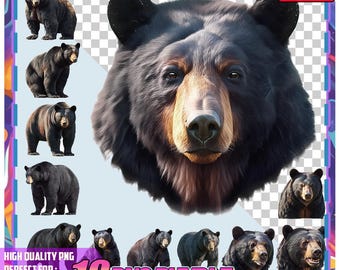 Clipartbundel zwarte beer: printbare dieren in het wild (digitale download)