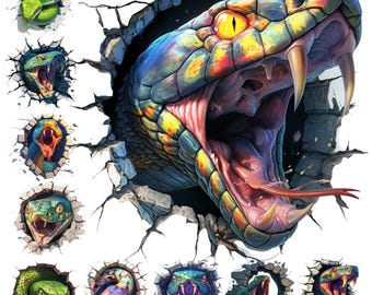 3D Snake Clipart Bundle | Reptile Art Printables (Digital Download)