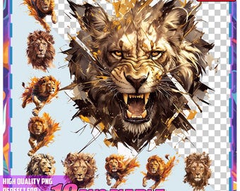 Pacchetto di clipart di leoni 3D regali / Arte della fauna selvatica (download digitale)