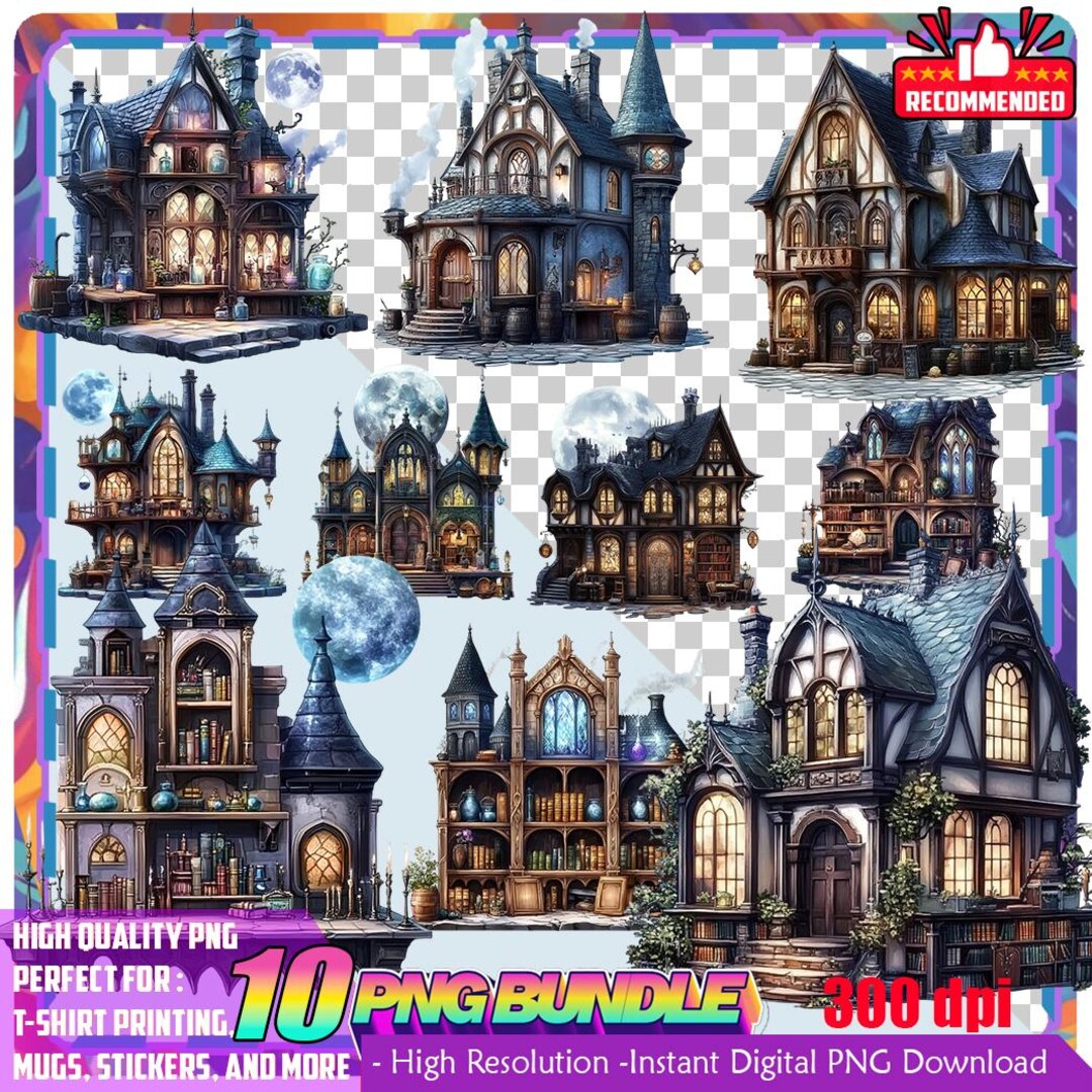 Moonlit Magic Shop Clipart Bundle – Gothic Fantasy Art, Digital ...