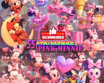 Paquete de imágenes prediseñadas PNG de Minnie Mouse rosa: Fiesta de cumpleaños, pegatinas (descarga digital)