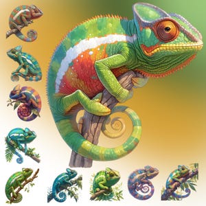 Colorful Chameleon Clipart Bundle: Reptile Art Printables (Commercial Use) (Digital Download)