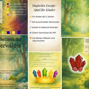 Magical escape game for children ages 5 and up | Printable PDF | Puzzle journey with colored stones | Cut-out nature game
