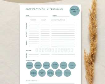 Cyfrowy dziennik żywieniowy | Pobierz szablon PDF | Dzienny dziennik żywieniowy (3 części) | Śledzenie posiłków | Dziennik żywieniowy