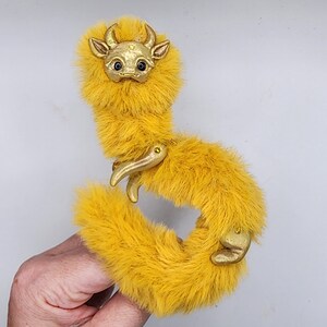 Handmade Gold Dragon Miniature: Polymer Clay & Faux Fur Collectible