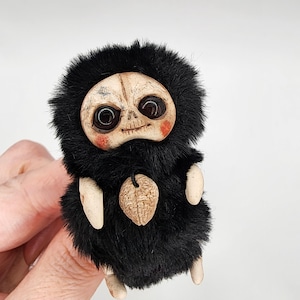 Faux Fur Miniature Skeleton: Handmade Polymer Clay Collectible