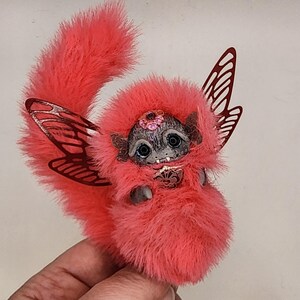 Handmade Pink Dragon, Fantasy Miniature Dragon, Polymer Clay Collectible Item with Faux Fur, Charming Gift for Dragon Lovers